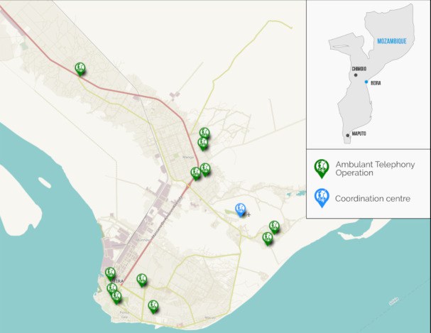 Map of the humanitarian calling operations for the population affected by cyclone Idai 