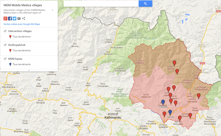 Nepal Post-emergency 2015 - villages intervention MDM map