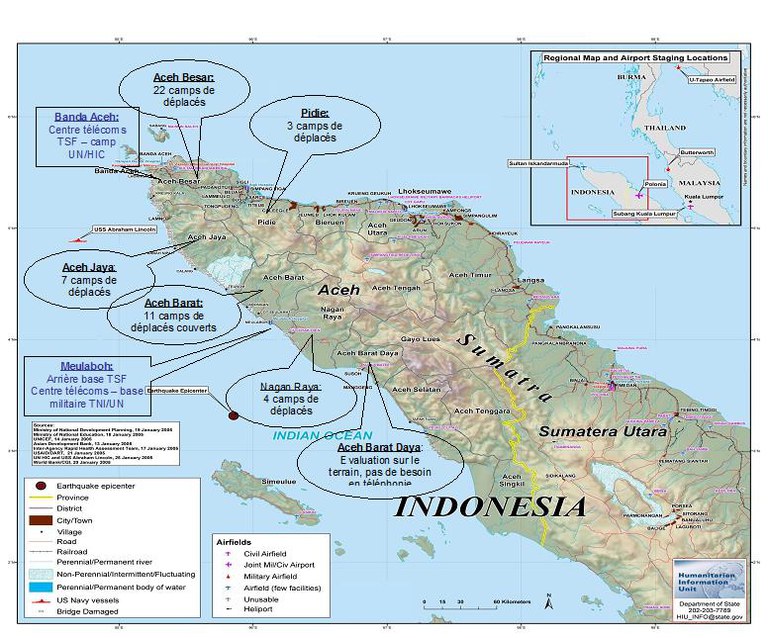 Carte de l'impact du tsunami sur l'ile de Sumatra