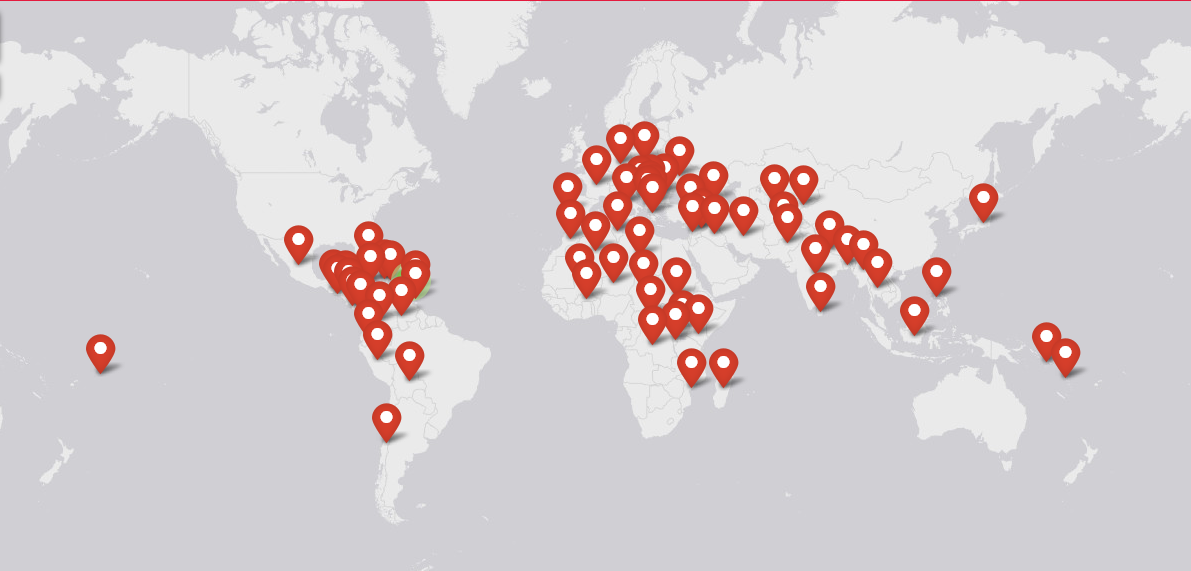 Carte des missions de TSF depuis 1998