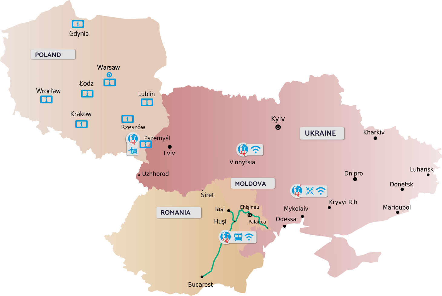 Map of Information Centres in Poland